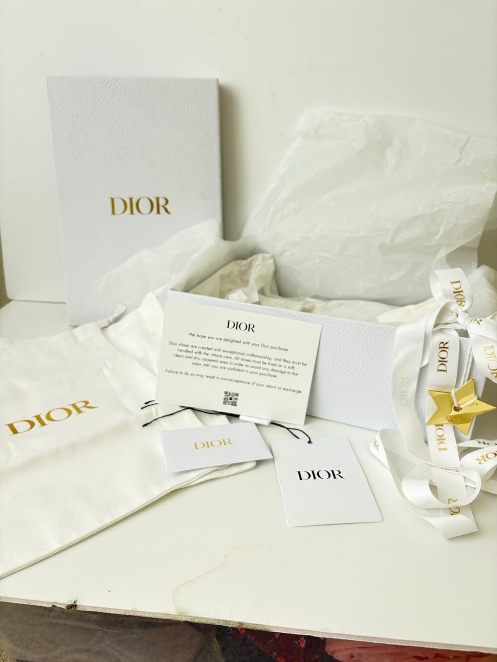 Dior Large Shoe Box Gift Packaging Bundle Dust Bags Ribbon Gold Star Cards